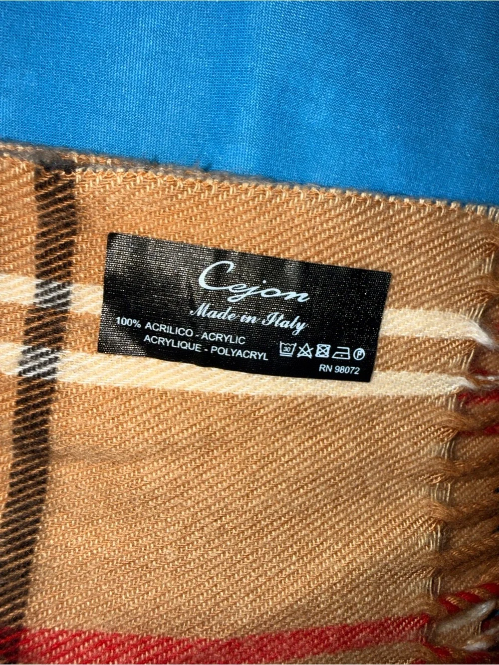 Cejon tan plaid scarf, crafted in Italy